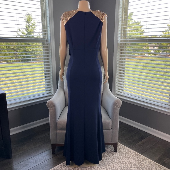 S.L.Fashions Long V-Neck Sleeveless Fit and Flare Dress Sequin with Slit NWT 18 - Picture 11 of 15